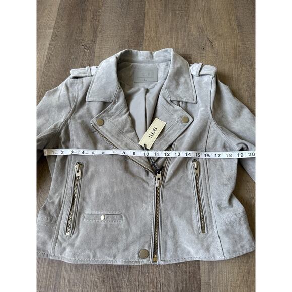 SL8 Gray 100% Suede Leather Moto Jacket L Women’s Biker Asymmetrical Zip Epaulet - Picture 8 of 10